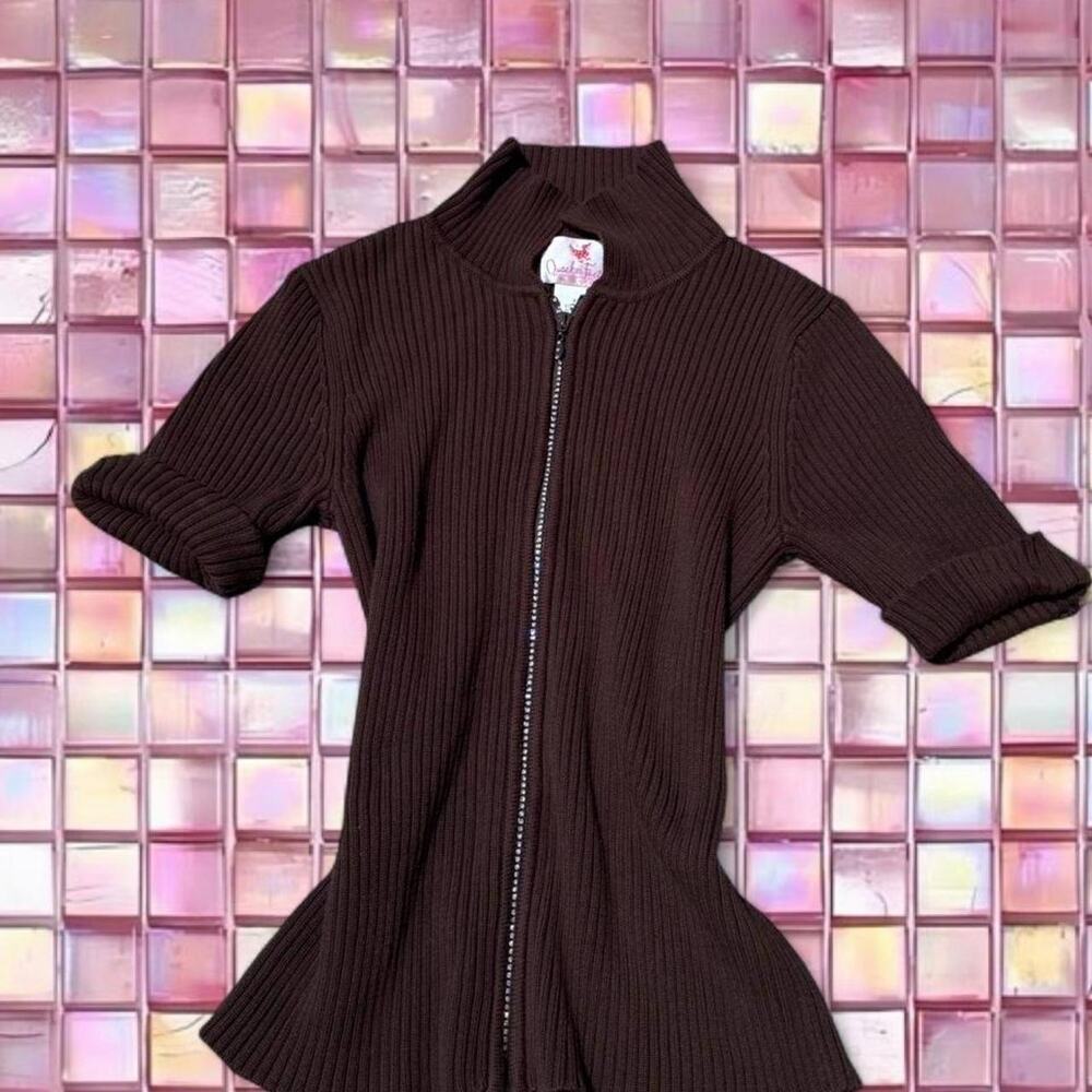 Deadstock brown zip up top in